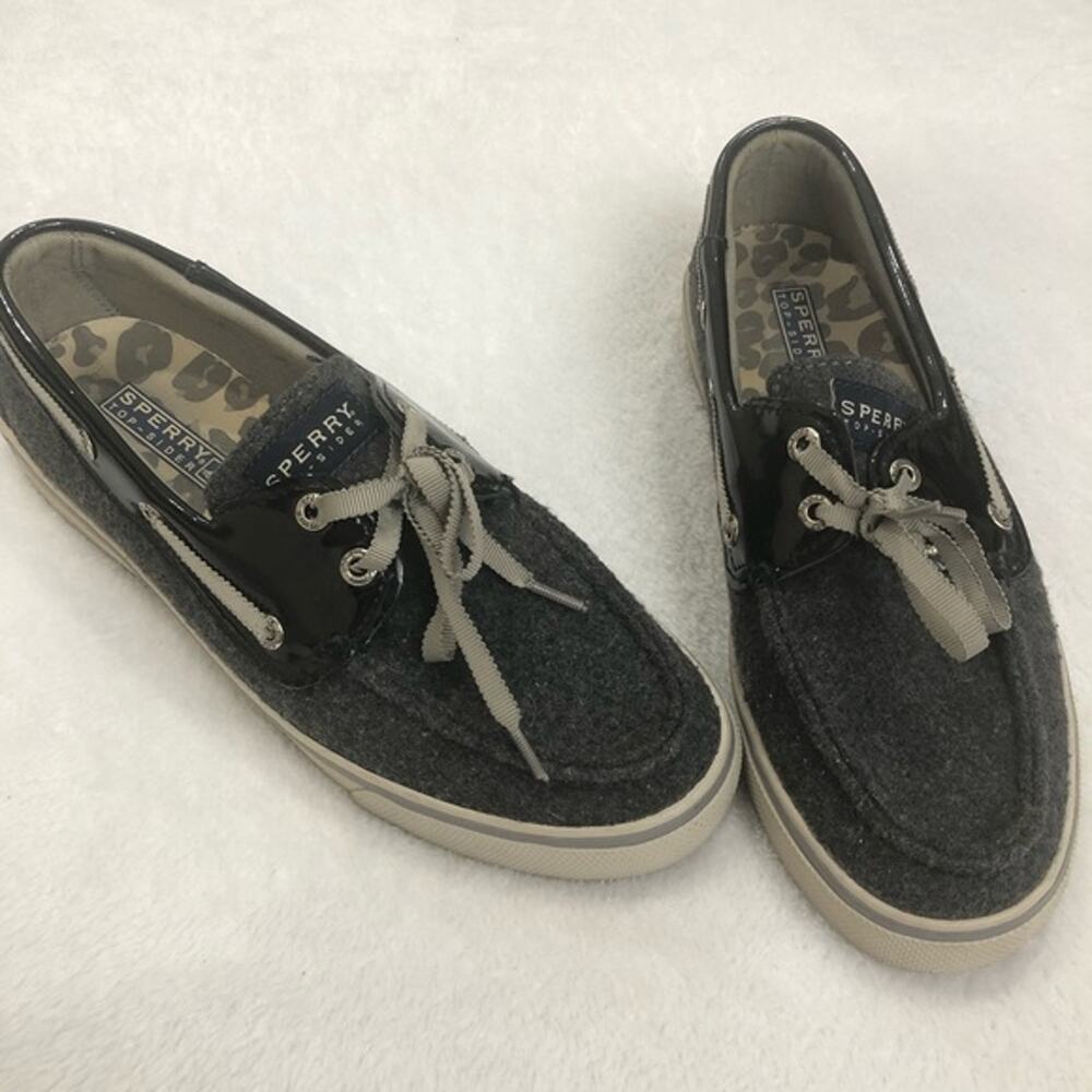 Sperry Gray Wool Patent Leather Top-Sider Size 7.5